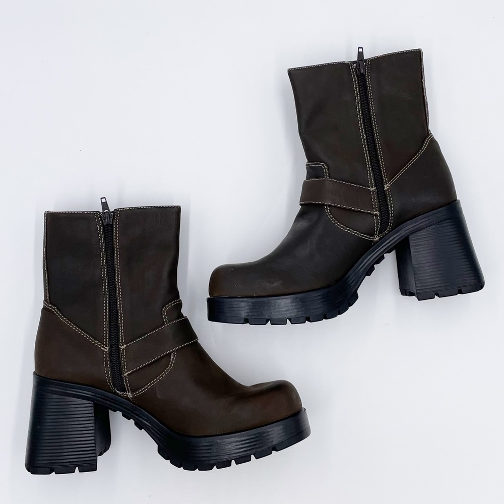 Vintage Y2K American Eagle Flex Brown Leather Chunky Platform Boots Size 10 - Picture 10 of 15